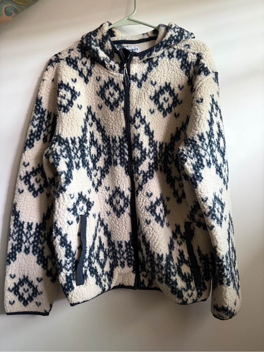 Old Navy Cream and Navy Sherpa Zip Hoodie